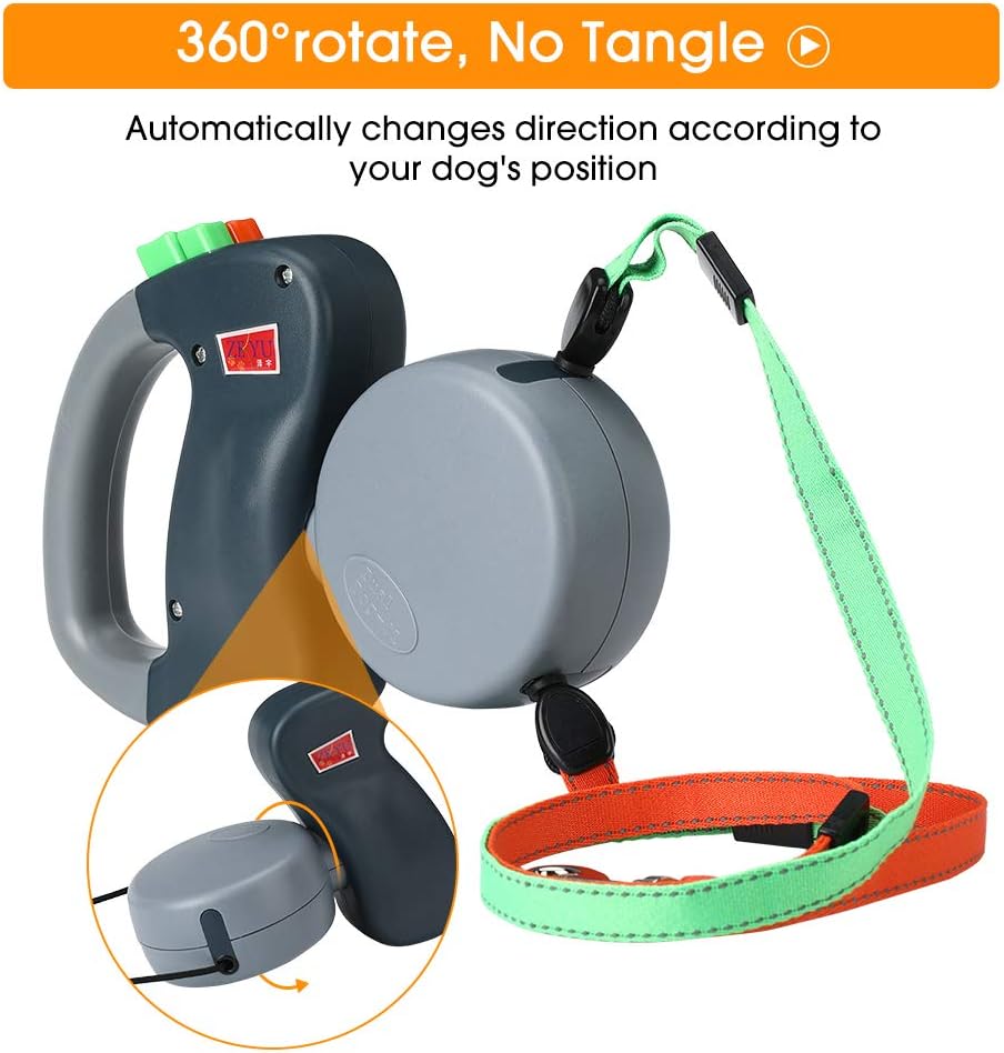 Dual Retractable Dog Leash – No-Tangle 10ft Lead with Soft Gel Handle for 2 Dogs