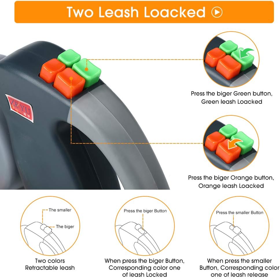 Dual Retractable Dog Leash – No-Tangle 10ft Lead with Soft Gel Handle for 2 Dogs