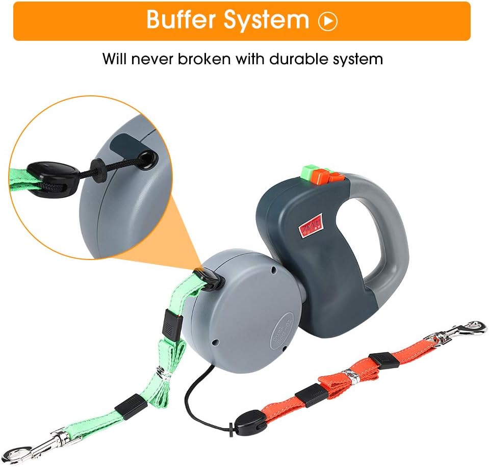 Dual Retractable Dog Leash – No-Tangle 10ft Lead with Soft Gel Handle for 2 Dogs