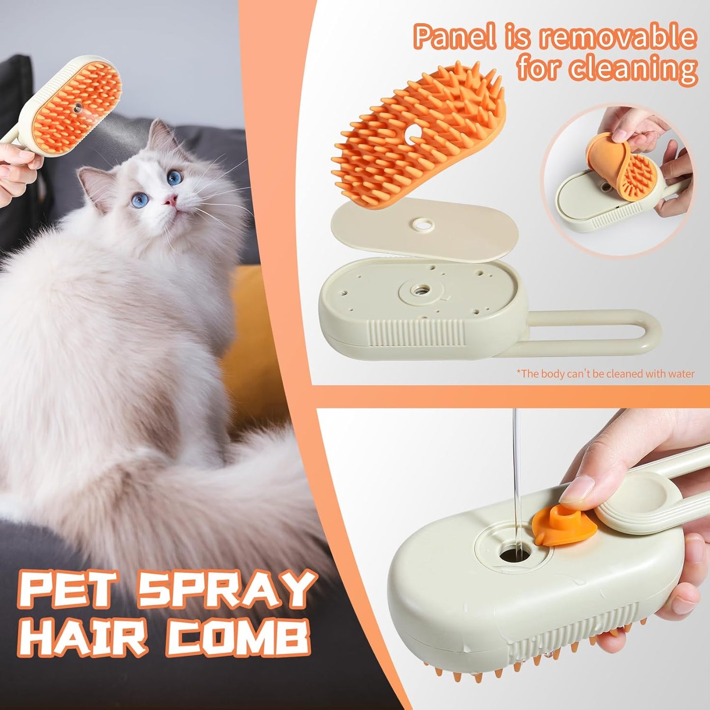 3-in-1 Pet Grooming Brush – Steamy Massage & Water Spray Comb for Dogs & Cats (Yellow)