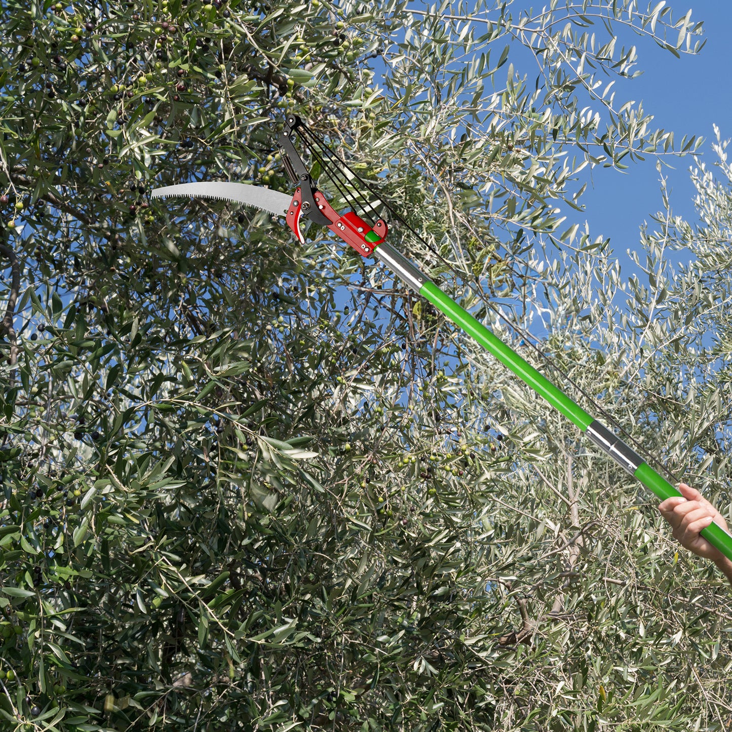 30ft Green Manual Trimmer Pole Saw Spiral Splicing With Portable Bag Fiberglass Pole Tool